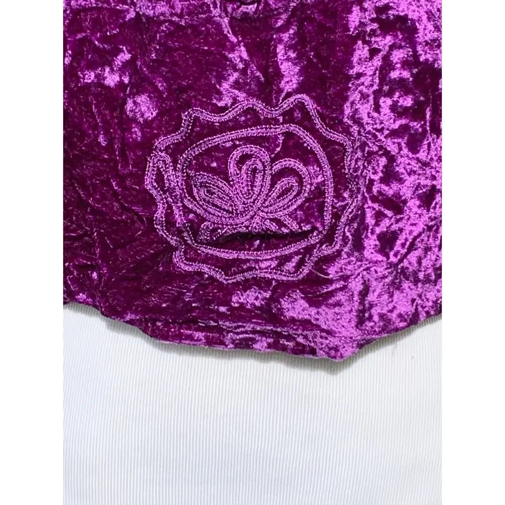 90s Crushed Velvet Festival Top Purple Boho Hippie Embroidery Tie Back Coachella - Picture 6 of 9